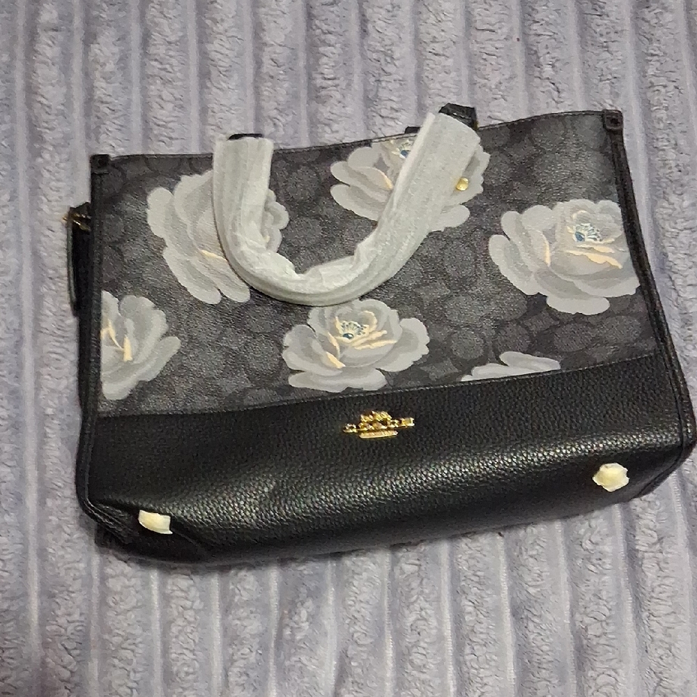 Coach Black and Gray Floral Tote